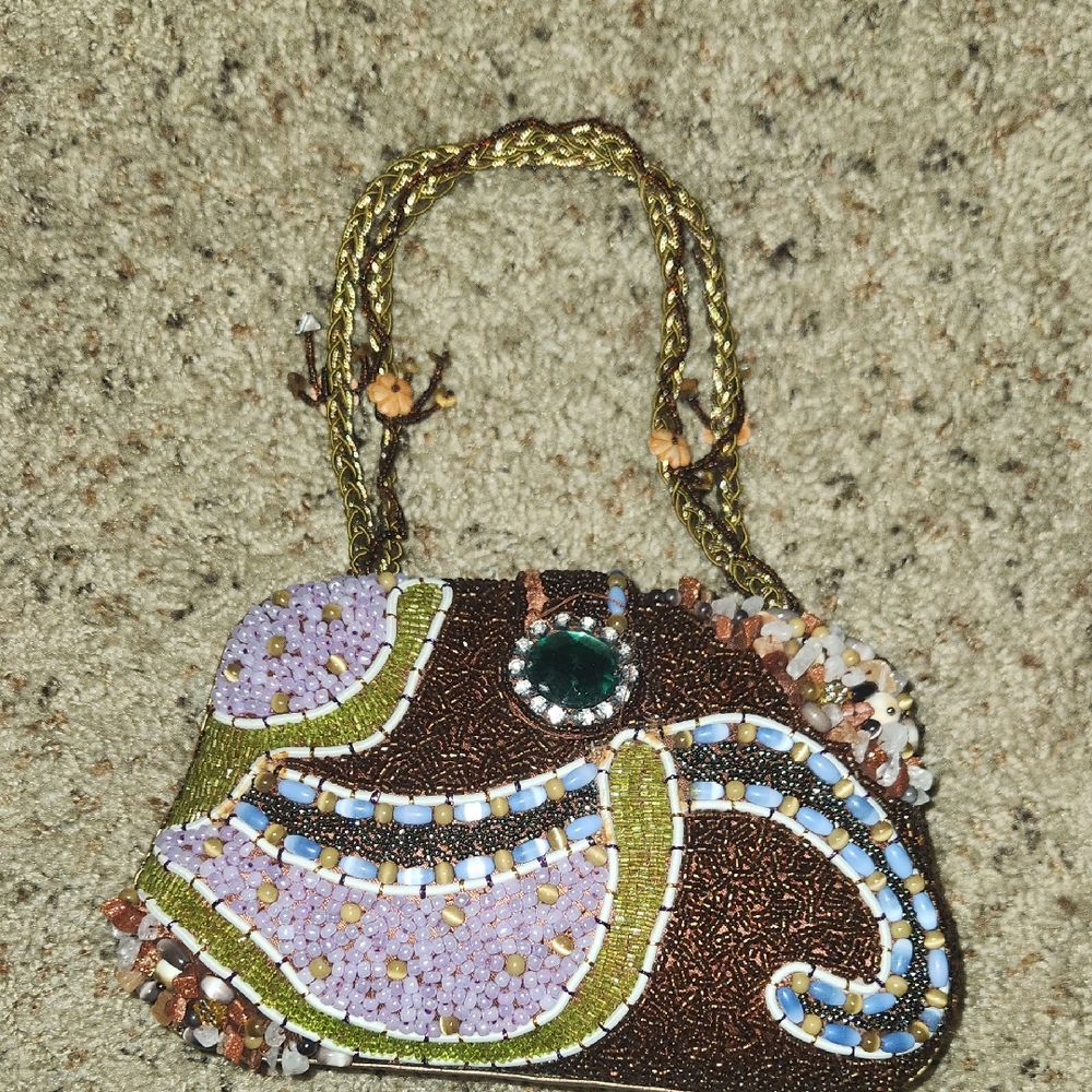 Beaded Mosaic Evening Bag in Brown and Lavender